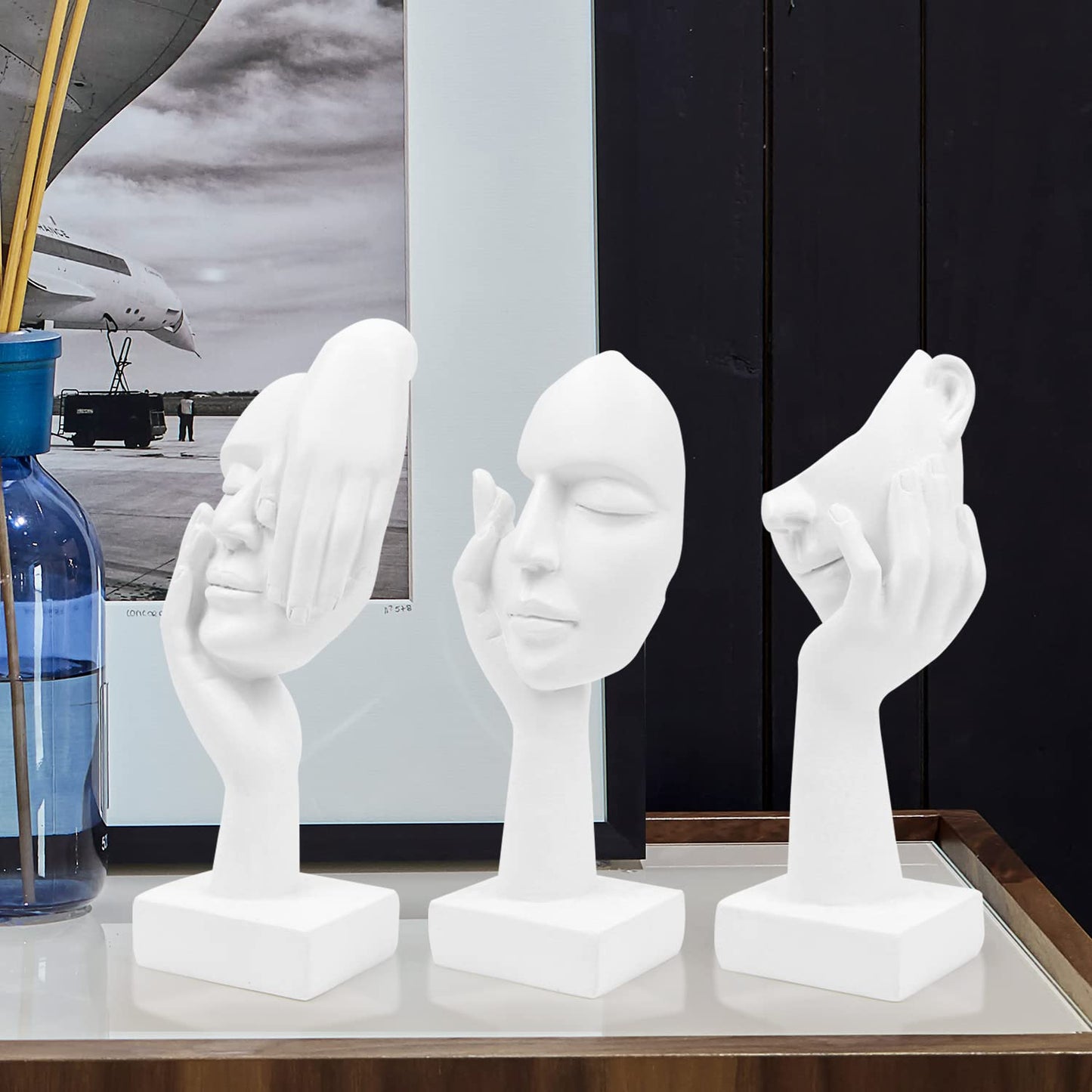3 Pcs Thinker Statue, Silence is Gold Abstract Art Figurine