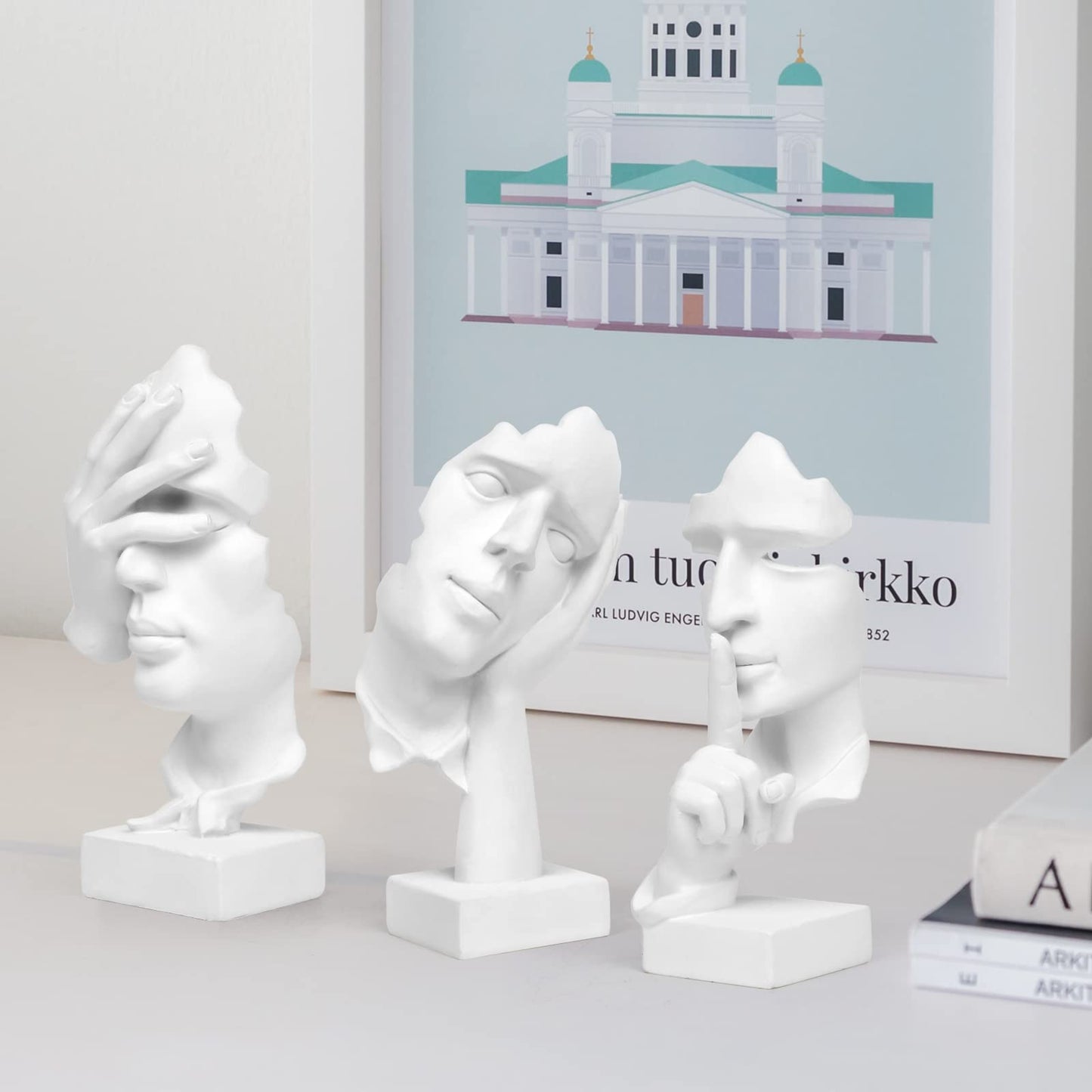 3 Pcs Thinker Statue, Silence is Gold Abstract Art Figurine