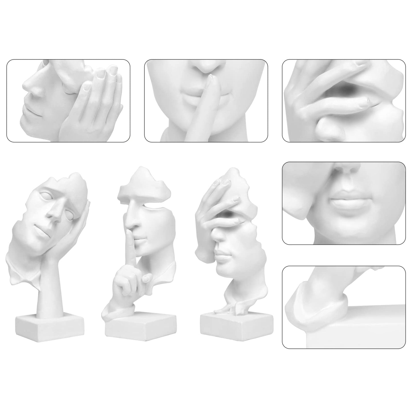 3 Pcs Thinker Statue, Silence is Gold Abstract Art Figurine