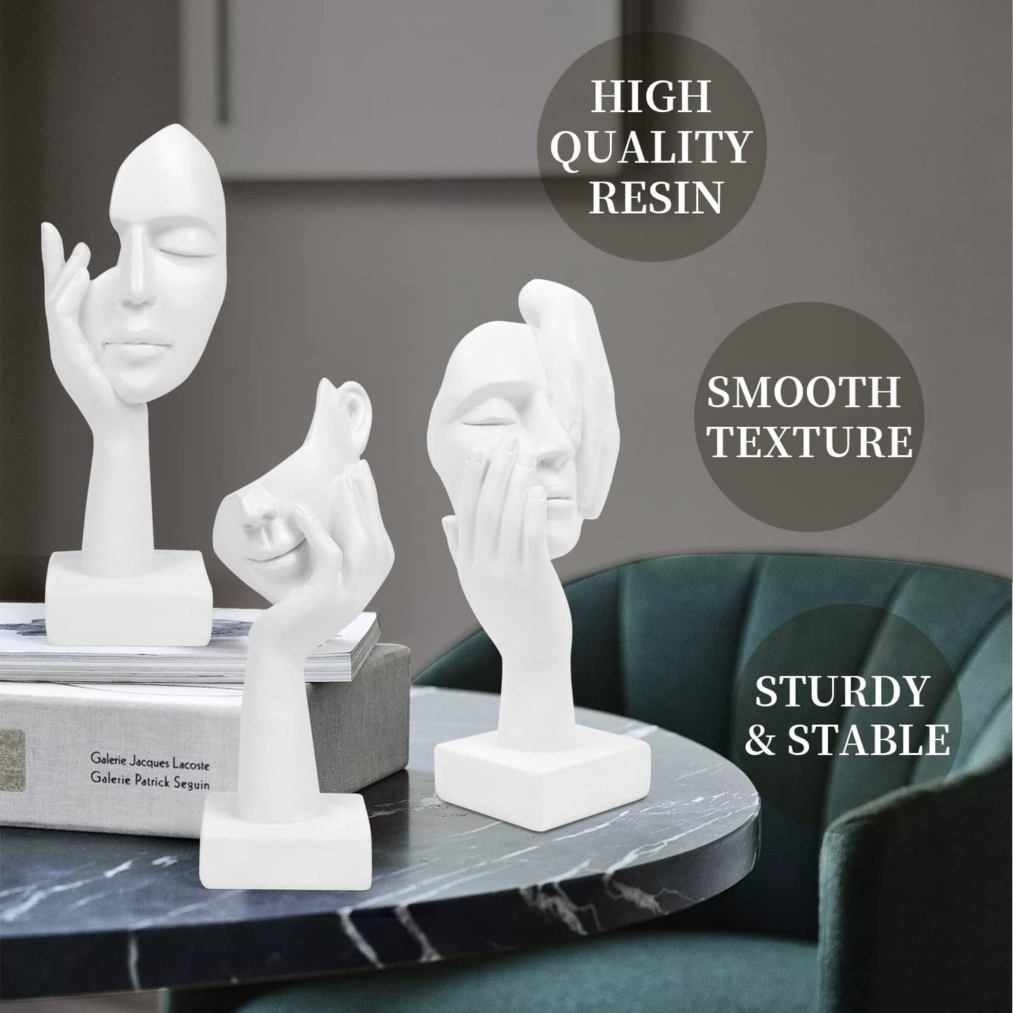 3 Pcs Thinker Statue, Silence is Gold Abstract Art Figurine