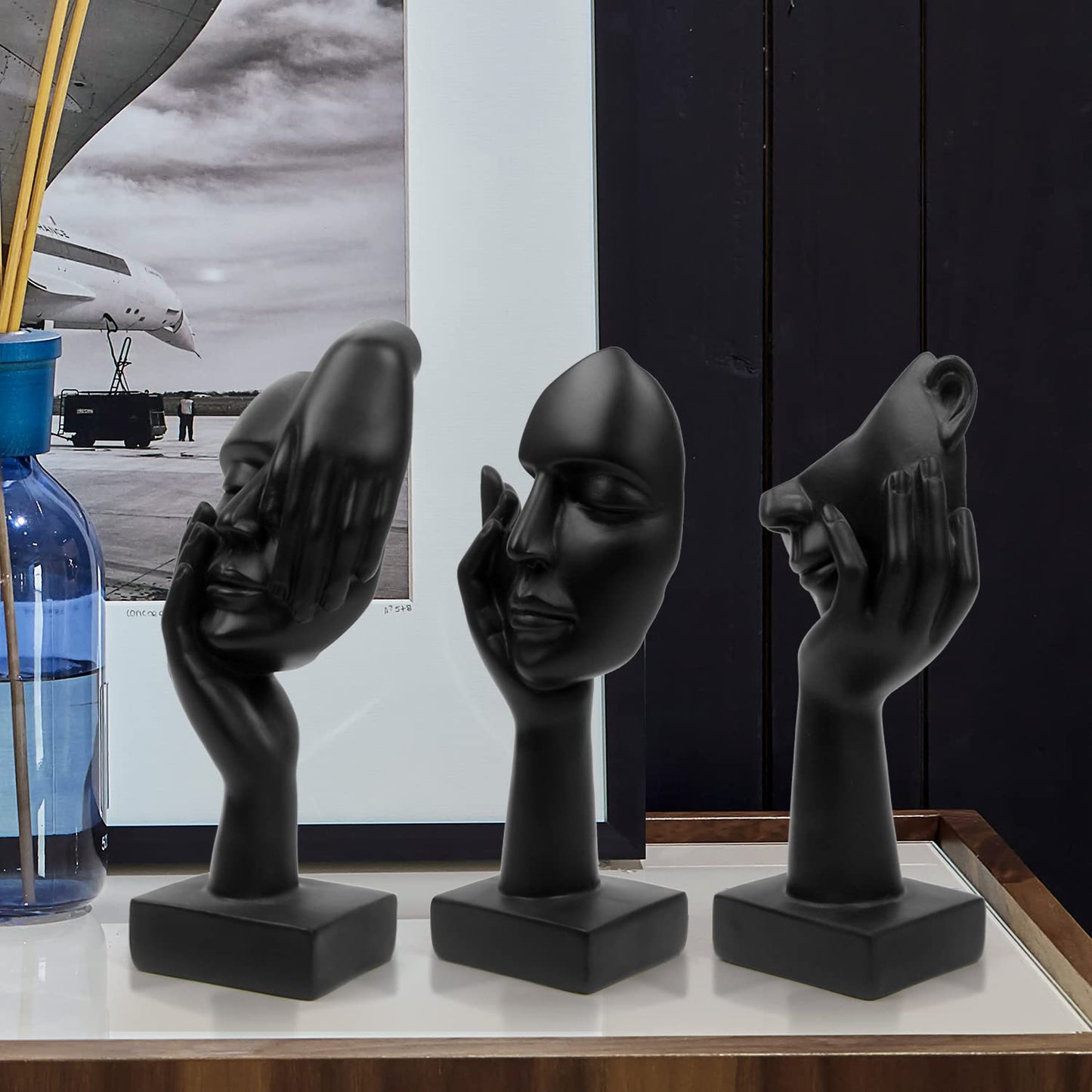 3 Pcs Thinker Statue, Silence is Gold Abstract Art Figurine