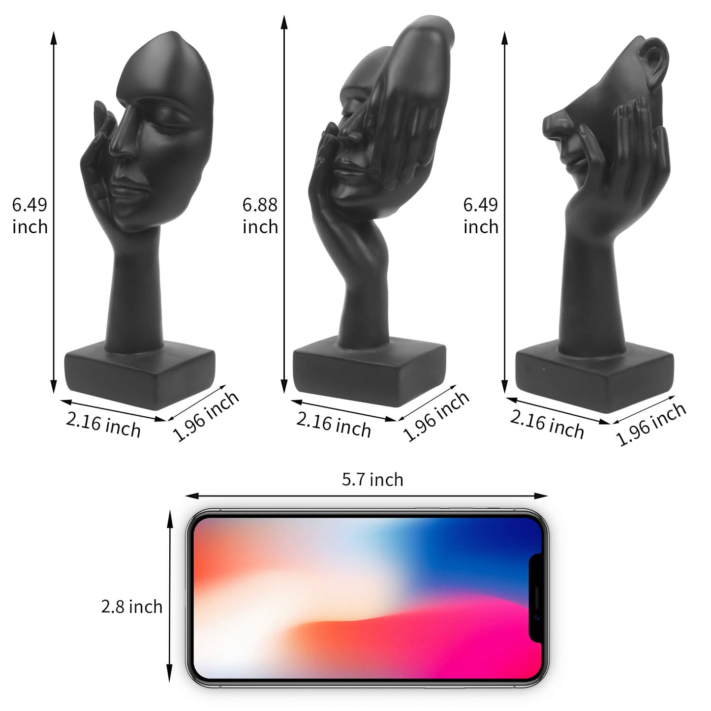 3 Pcs Thinker Statue, Silence is Gold Abstract Art Figurine