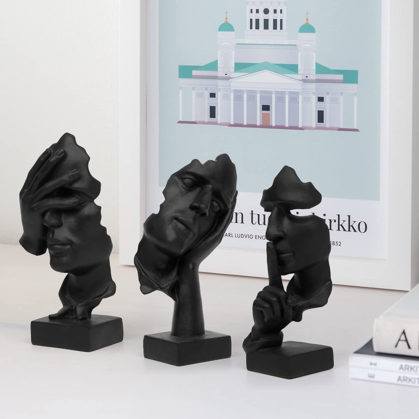 3 Pcs Thinker Statue, Silence is Gold Abstract Art Figurine