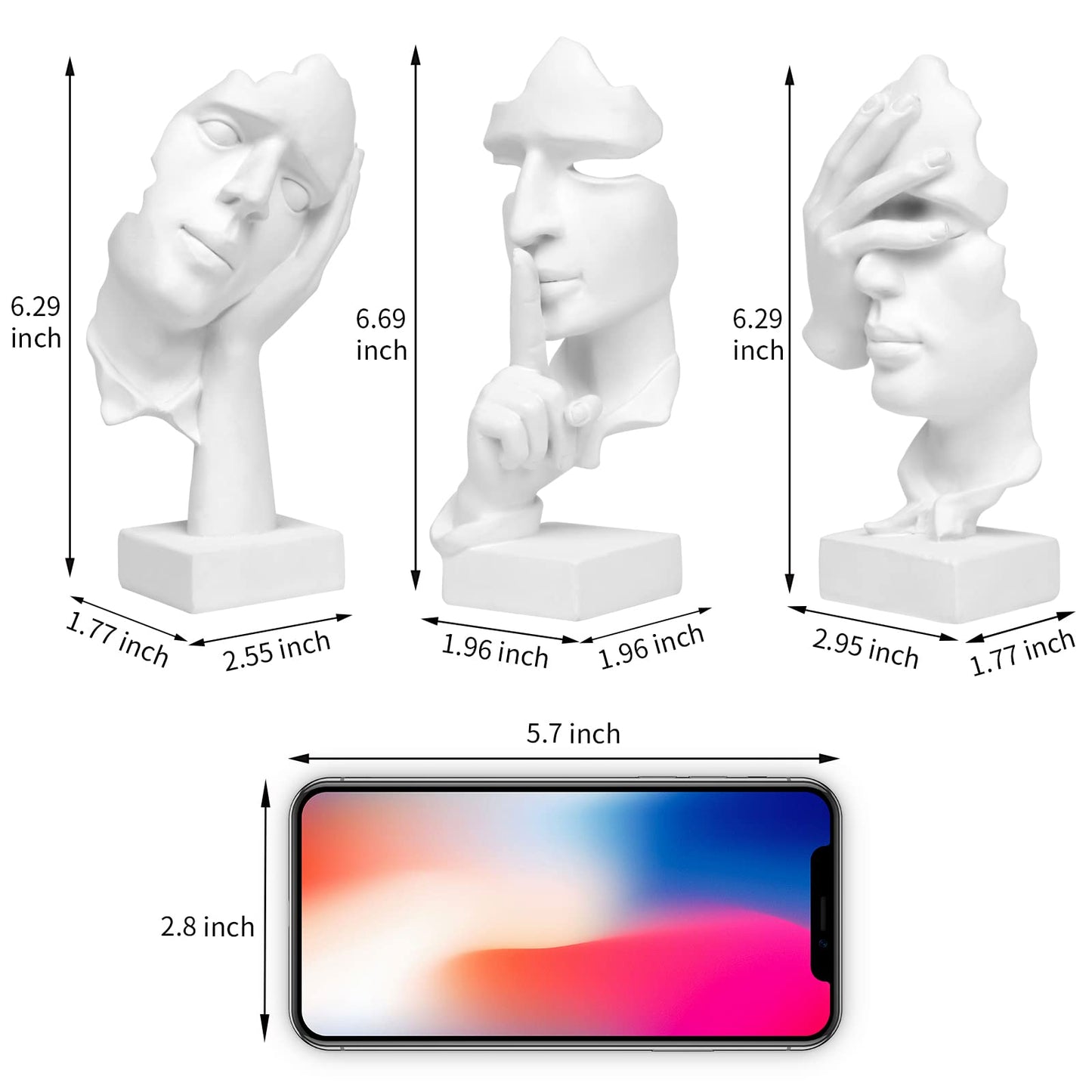 3 Pcs Thinker Statue, Silence is Gold Abstract Art Figurine