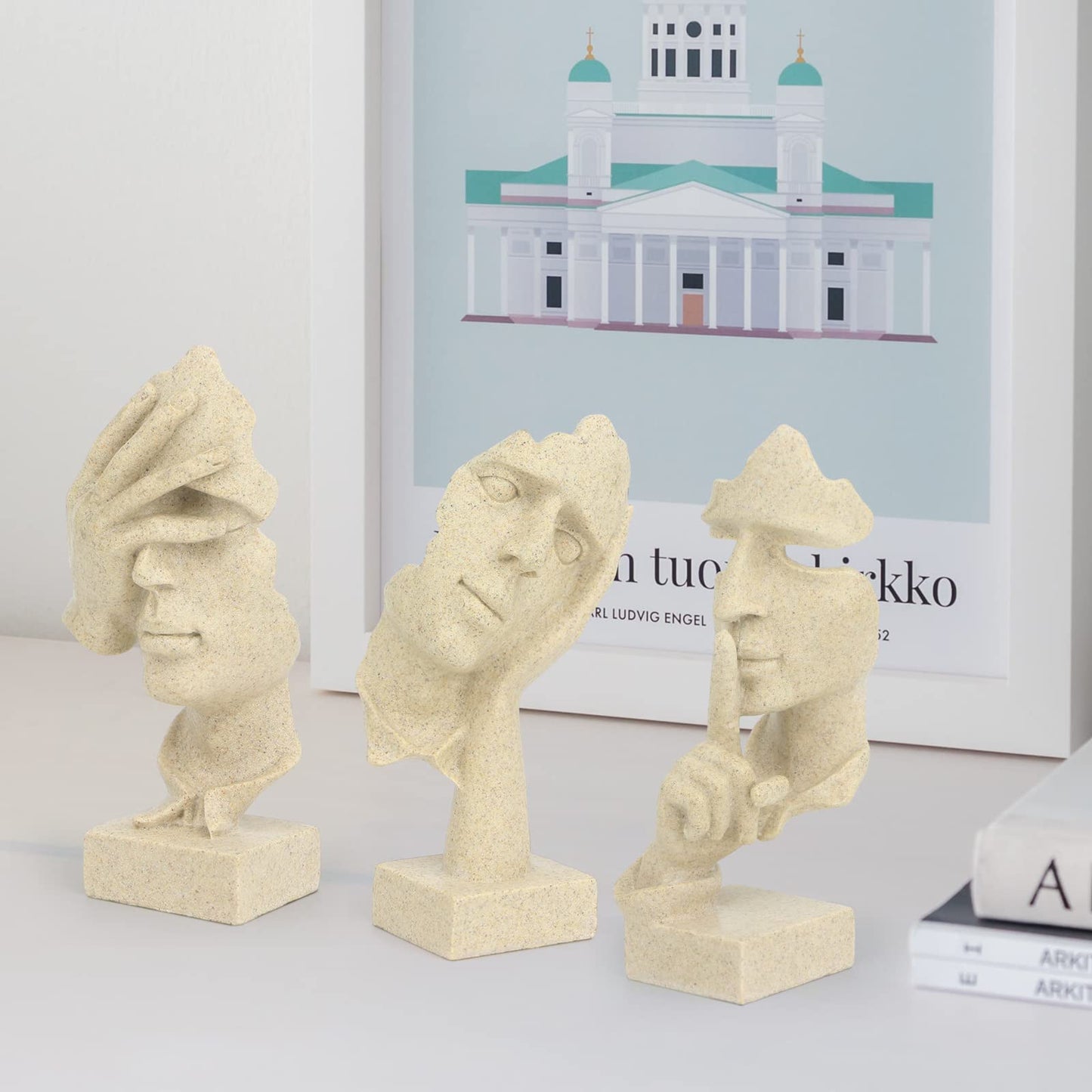 3 Pcs Thinker Statue, Silence is Gold Abstract Art Figurine