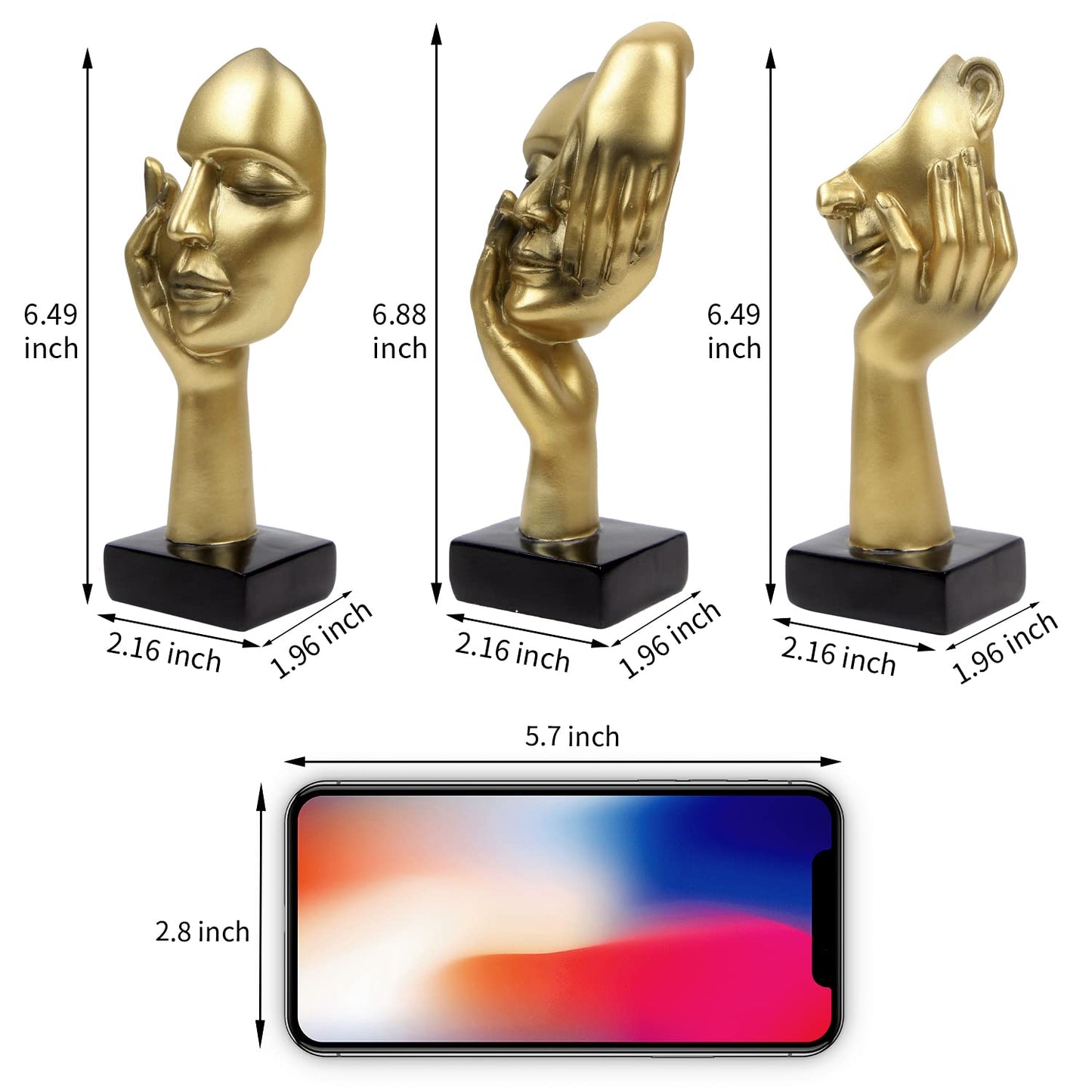 3 Pcs Thinker Statue, Silence is Gold Abstract Art Figurine