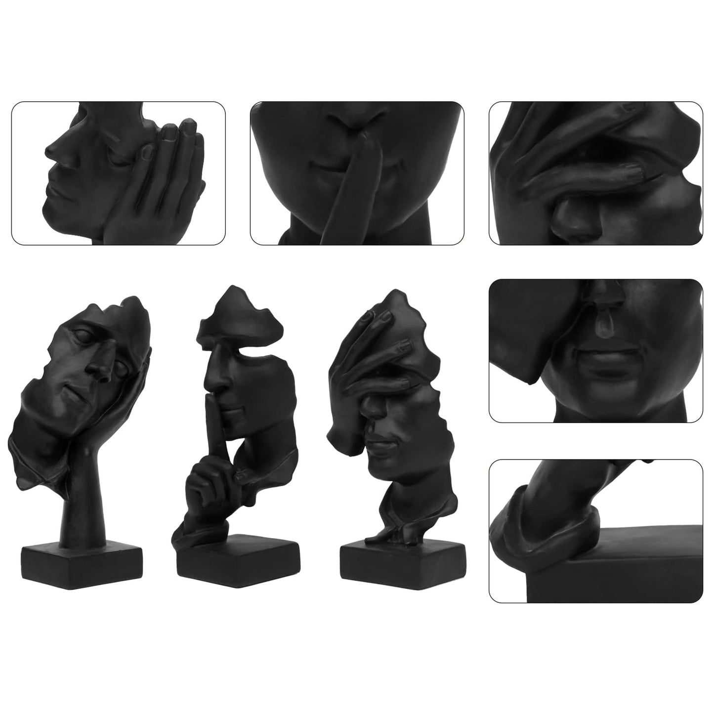 3 Pcs Thinker Statue, Silence is Gold Abstract Art Figurine