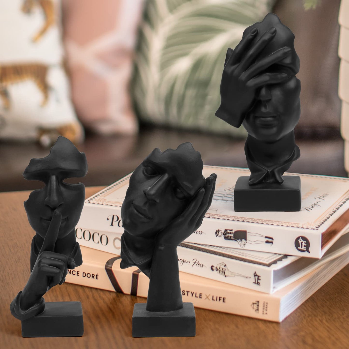 3 Pcs Thinker Statue, Silence is Gold Abstract Art Figurine