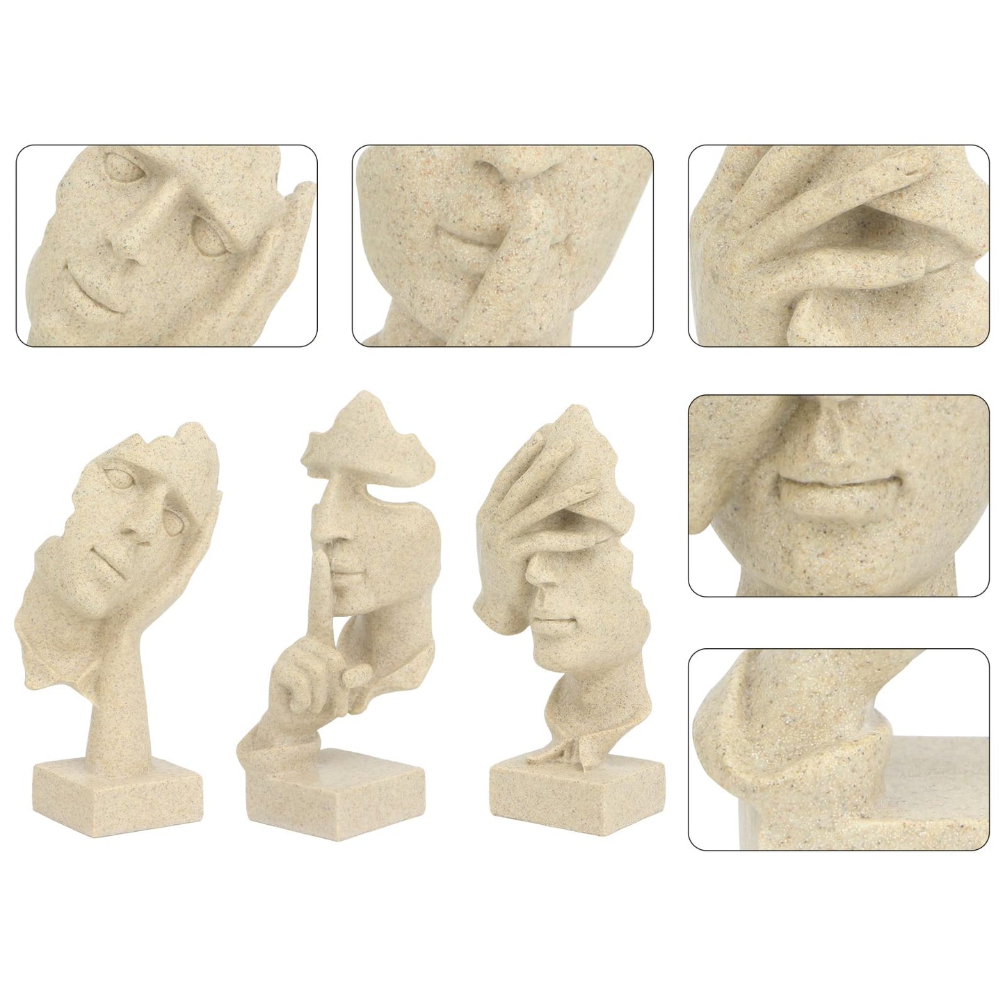 3 Pcs Thinker Statue, Silence is Gold Abstract Art Figurine