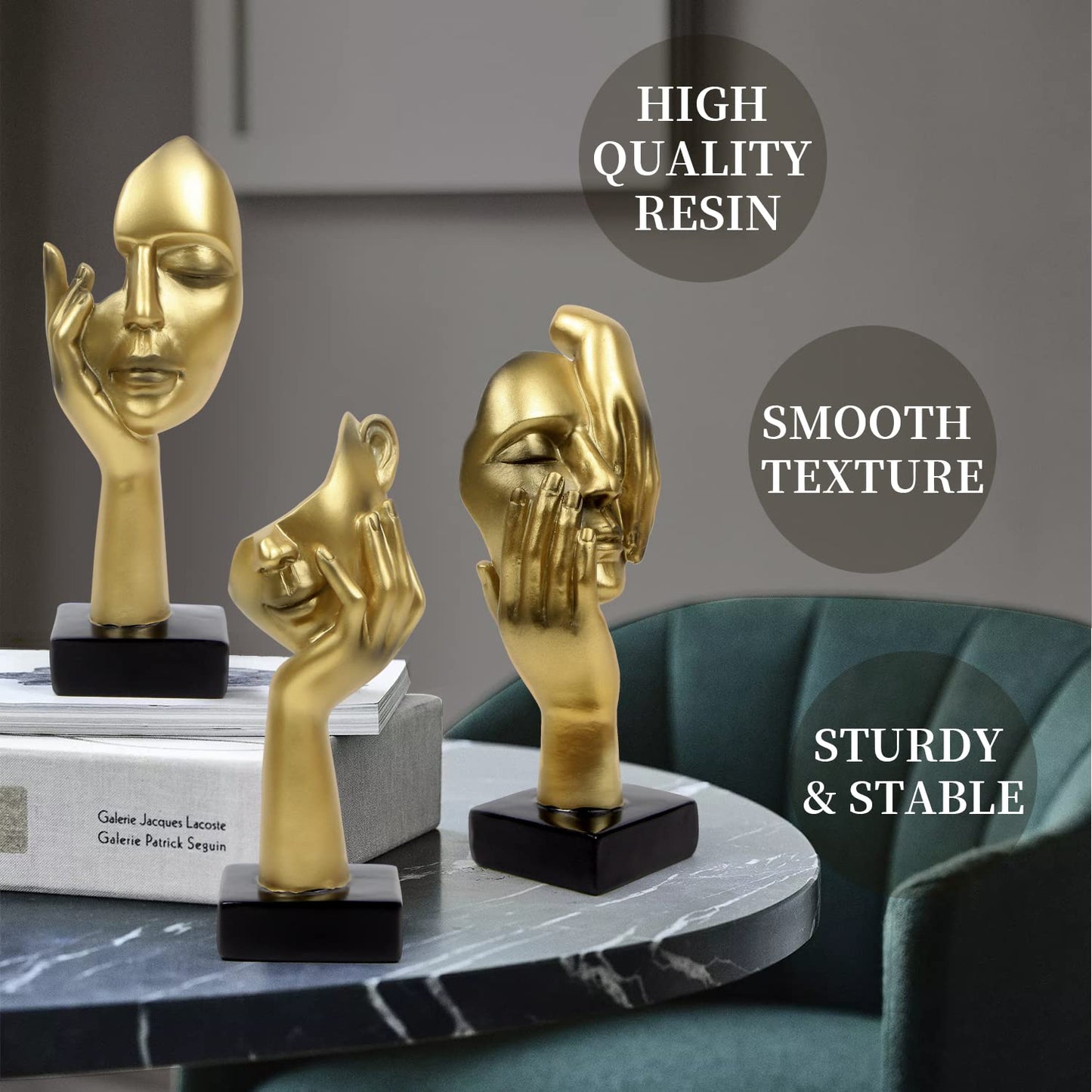 3 Pcs Thinker Statue, Silence is Gold Abstract Art Figurine