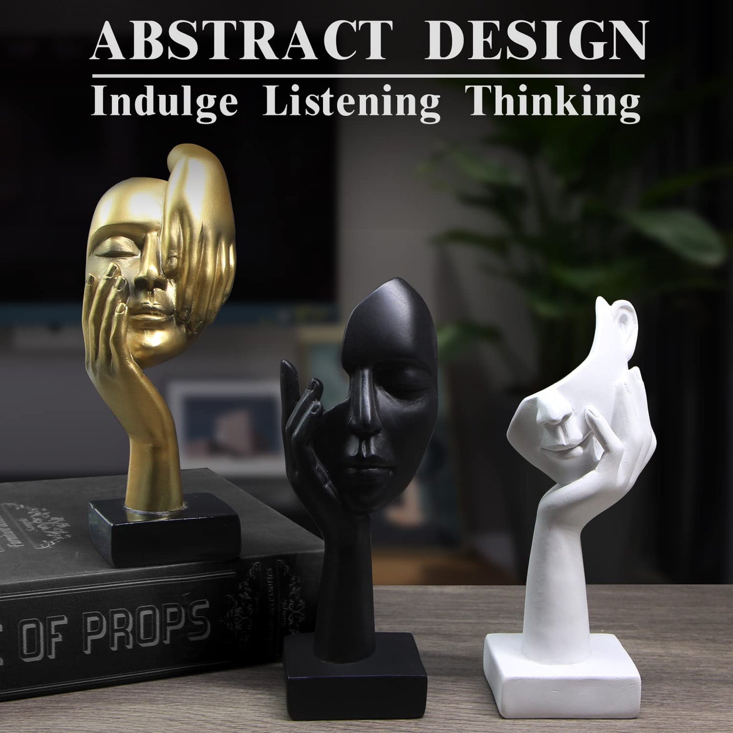 3 Pcs Thinker Statue, Silence is Gold Abstract Art Figurine