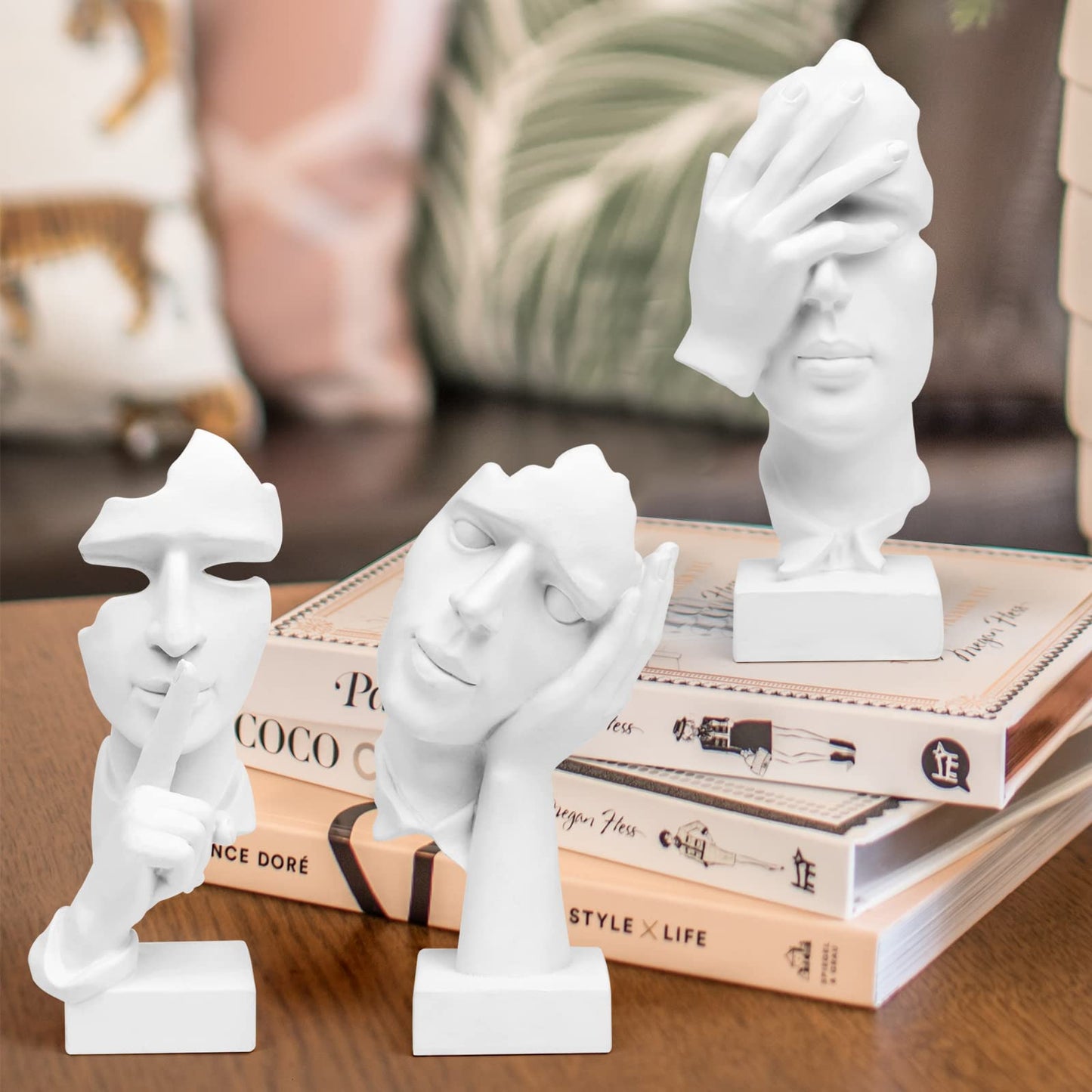 3 Pcs Thinker Statue, Silence is Gold Abstract Art Figurine