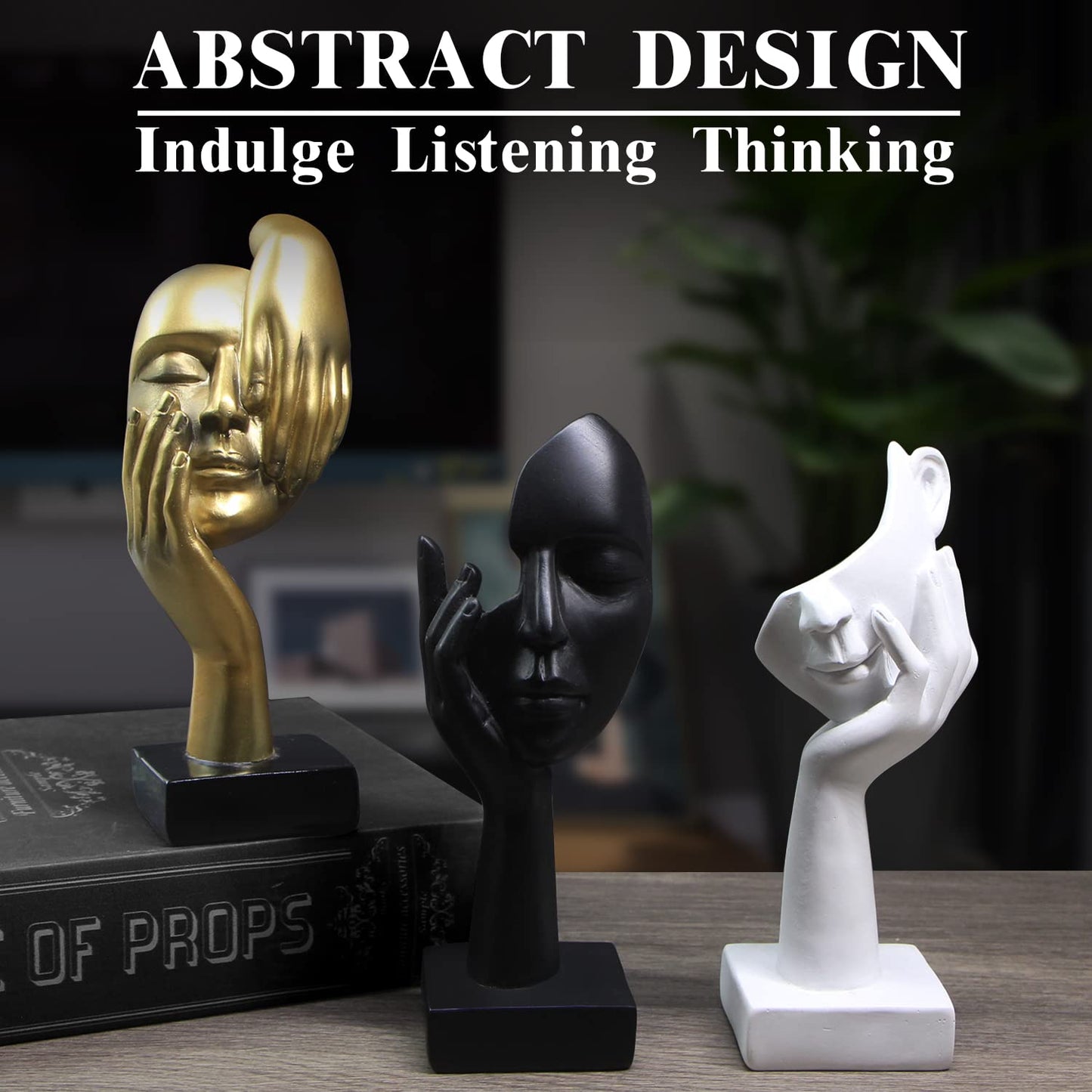 3 Pcs Thinker Statue, Silence is Gold Abstract Art Figurine