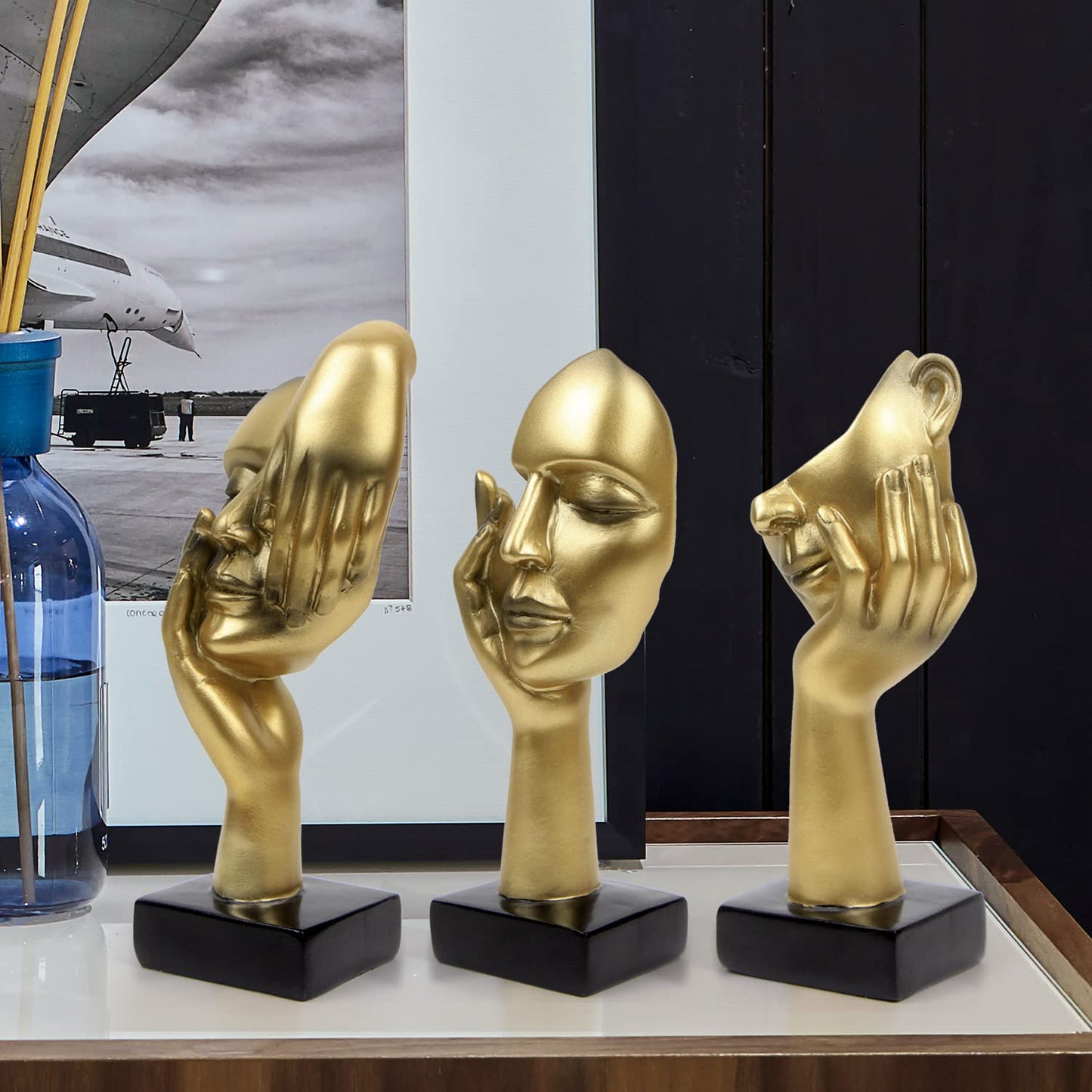 3 Pcs Thinker Statue, Silence is Gold Abstract Art Figurine