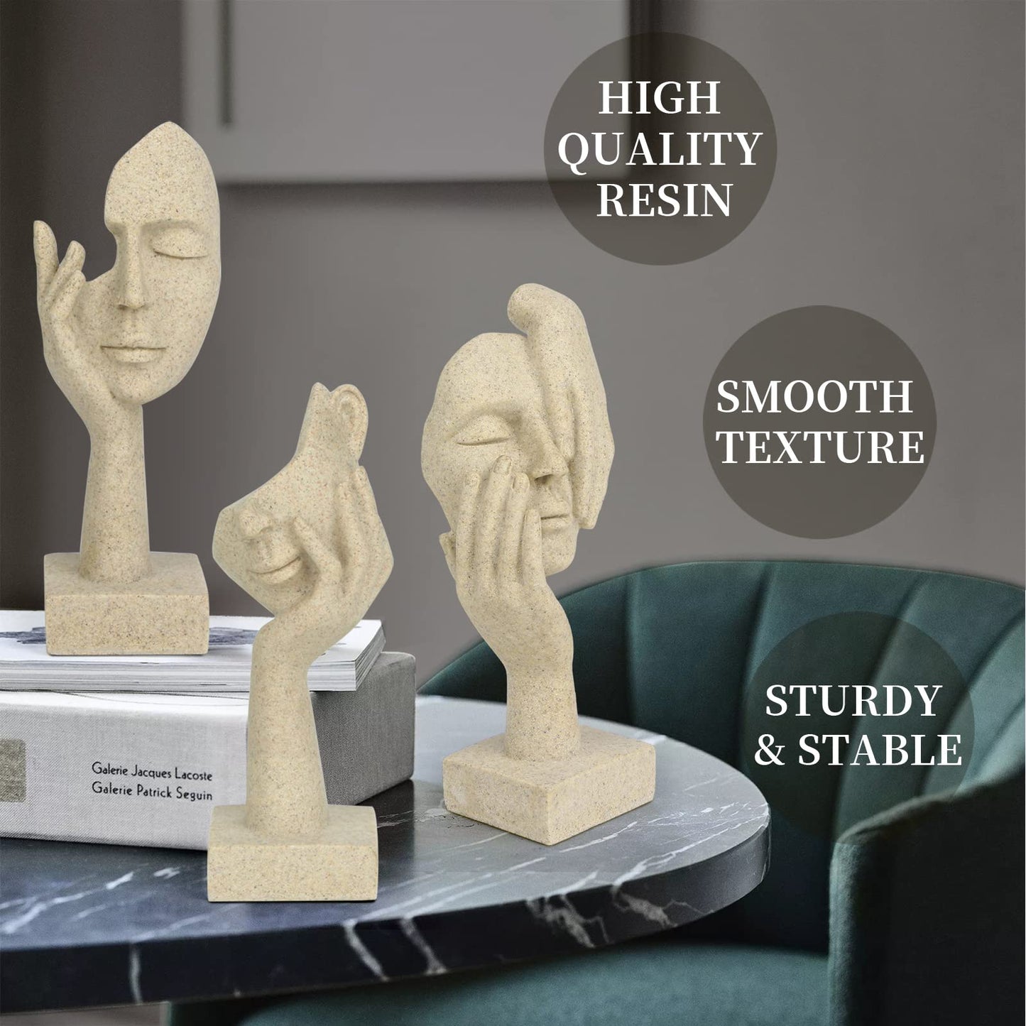3 Pcs Thinker Statue, Silence is Gold Abstract Art Figurine
