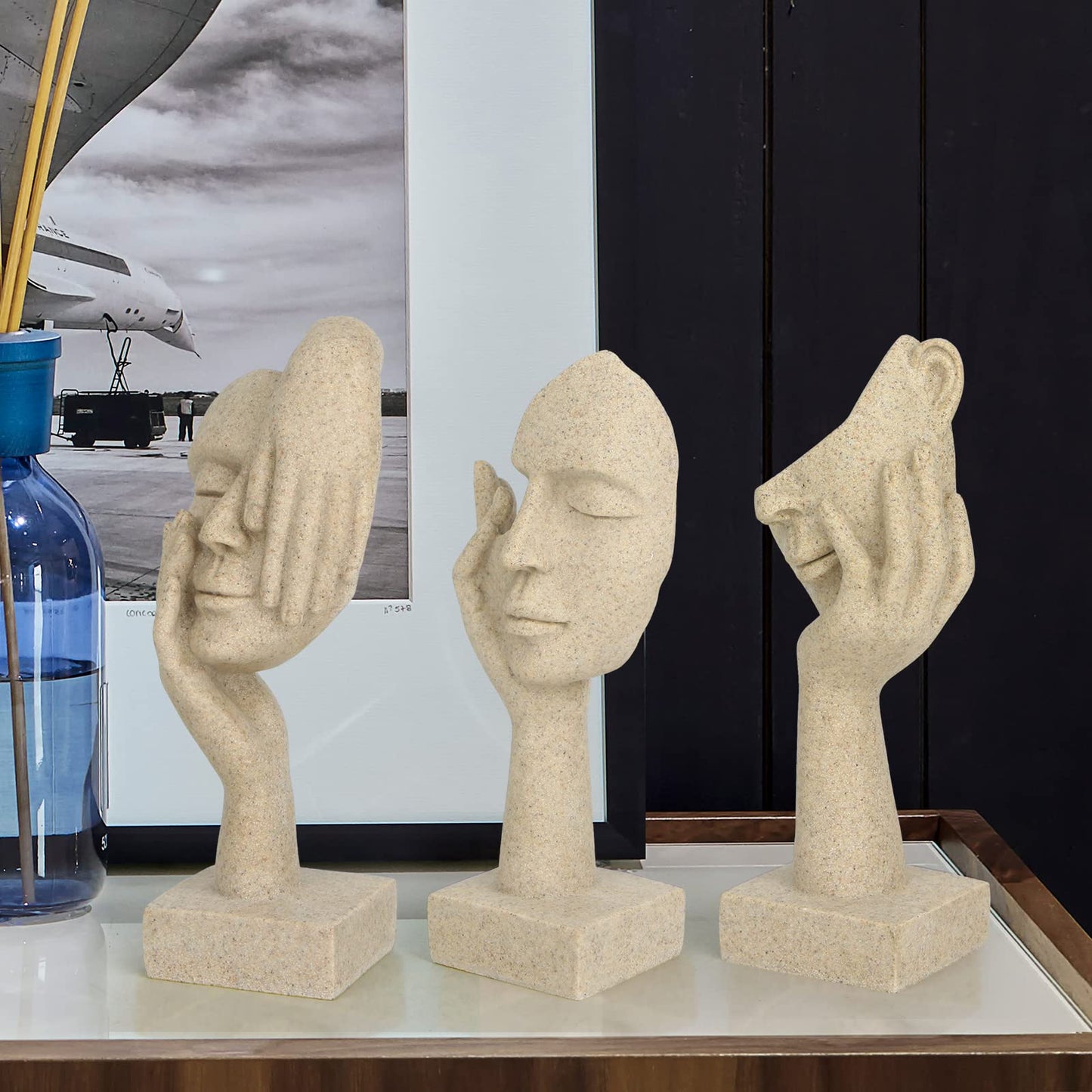 3 Pcs Thinker Statue, Silence is Gold Abstract Art Figurine
