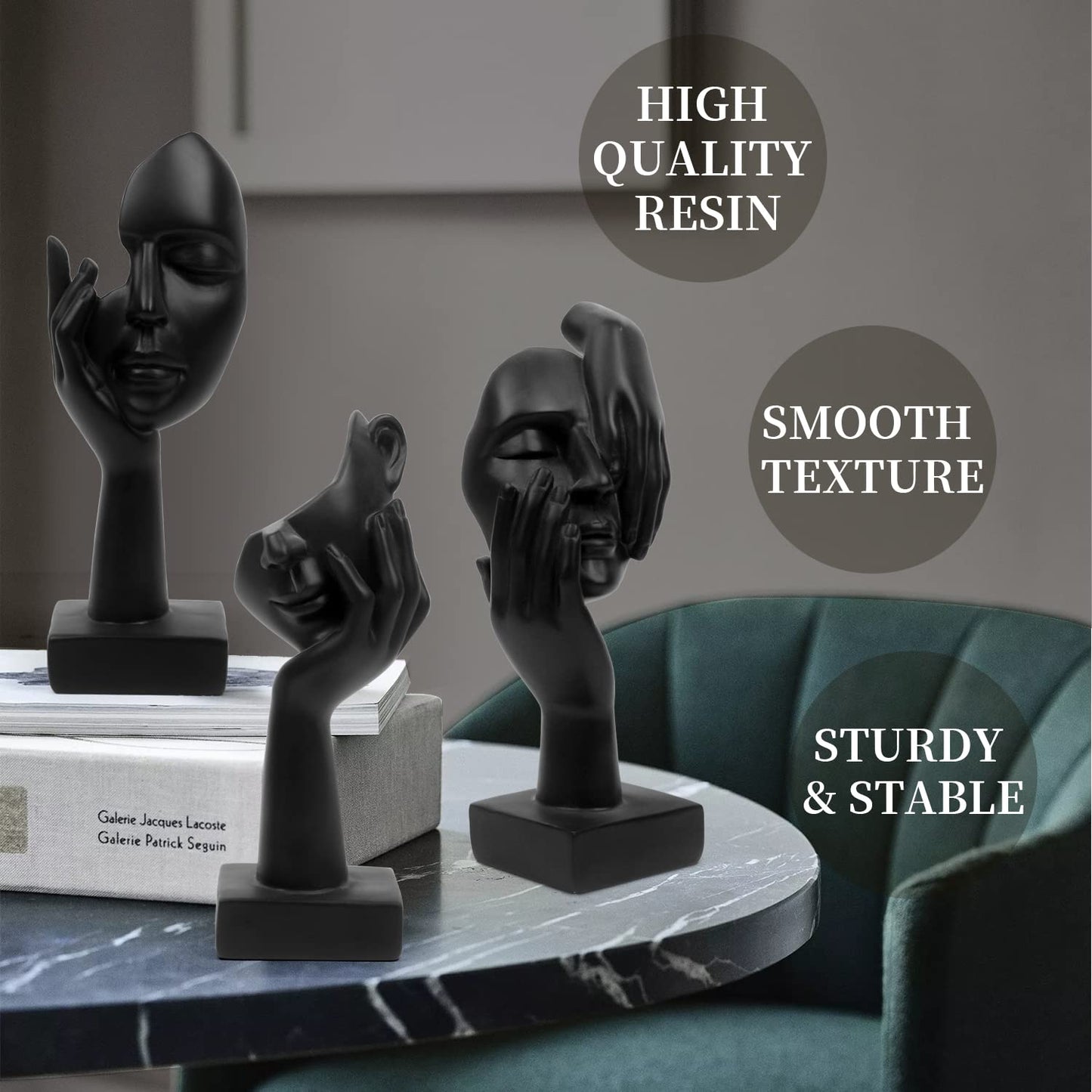 3 Pcs Thinker Statue, Silence is Gold Abstract Art Figurine