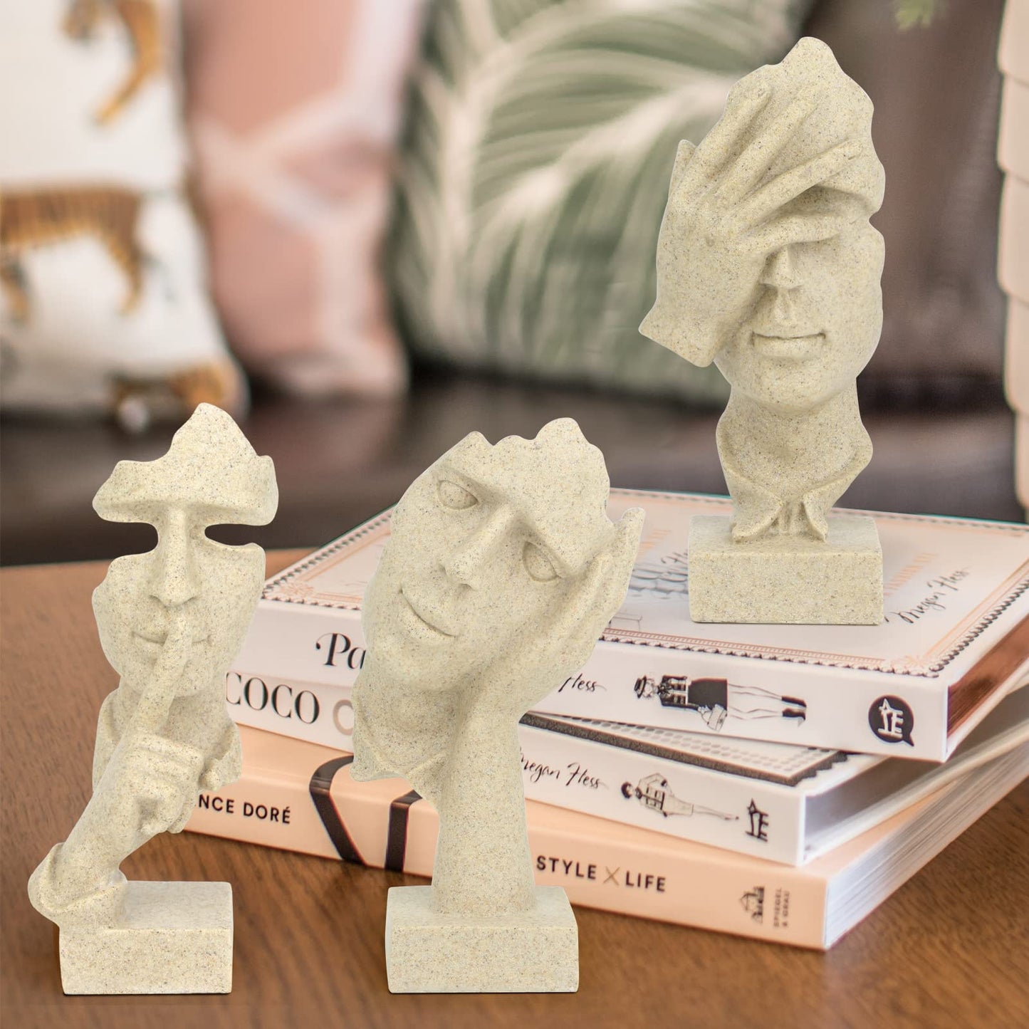 3 Pcs Thinker Statue, Silence is Gold Abstract Art Figurine
