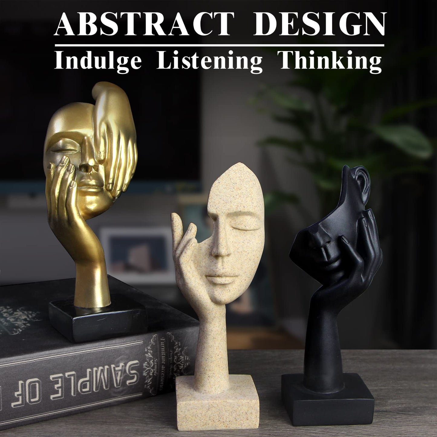 3 Pcs Thinker Statue, Silence is Gold Abstract Art Figurine